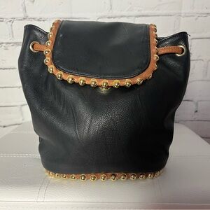 Big Buddha Black Backpack Purse with Gold Accents